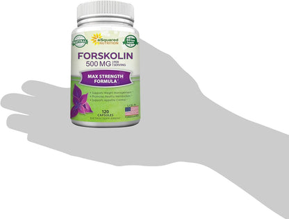 aSquared Nutrition Forskolin 500mg Max Strength -120 Capsules, Natural Supplement for Pure Weight Loss Fuel, Coleus Forskohlii Root-Forskolin Diet Pills, Belly Buster Pure Fat Burner 2X Slim Trim Lose