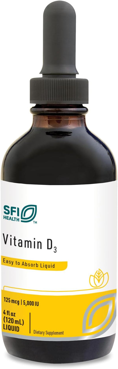 Klaire Labs Vitamin D3 Liquid Drops - High Potency 5000IU VIT D in Easy-to-Absorb MCT Oil - Immune, Bone & Cardiovascular Support - No Soy, No Artificial Colorings or Flavors (120ml / 4 fl oz)