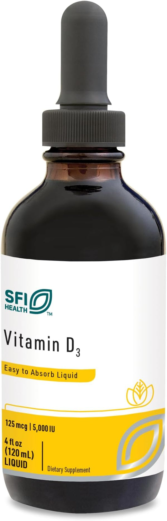 Klaire Labs Vitamin D3 Liquid Drops - High Potency 5000IU VIT D in Easy-to-Absorb MCT Oil - Immune, Bone & Cardiovascular Support - No Soy, No Artificial Colorings or Flavors (120ml / 4 fl oz)