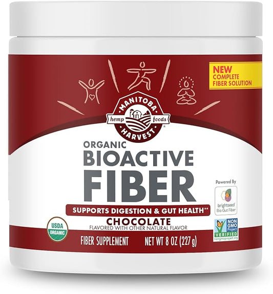 Manitoba Harvest Organic BioActive Fiber Supplement with 7g Fiber per Serving, Digestive Hemp & Psyllium Husk Powder, Non-GMO, Vegan & Kosher, 8oz, Chocolate