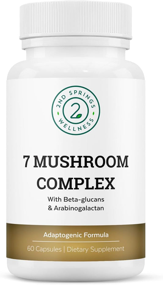 Organic Mushroom Complex - 7 Mushroom Blend Immune Support Nootropic & Cognitive Health Supplement with Organic Lion's Mane, Chaga, Maitake, Shiitake, Reishi, Turkey Tails, Cordyceps Mix