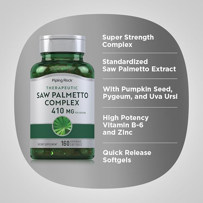 Piping Rock Saw Palmetto Extract | 160 Softgels | 410mg | Therapeutic Grade | Non-GMO, Gluten Free