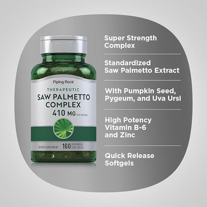 Piping Rock Saw Palmetto Extract | 160 Softgels | 410mg | Therapeutic Grade | Non-GMO, Gluten Free
