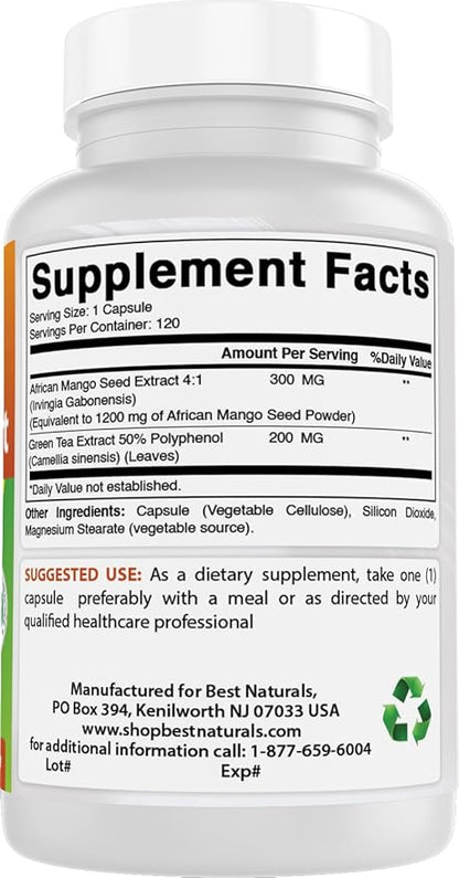 Best Naturals African Mango with Green Tea 1400 mg per Serving - 120 Vegetarian Capsules