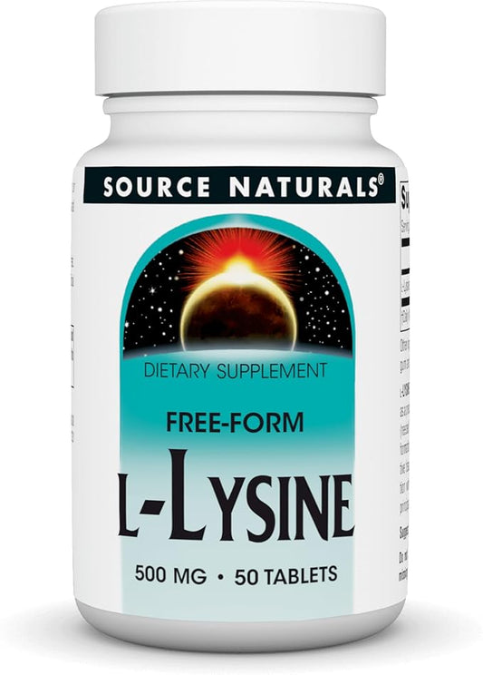 Source Naturals L-Lysine Free Form -Amino Acid Supplement Supports Energy Formation & Collagen* - 500 mg- 50 Tablets