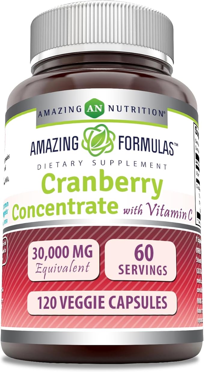 Amazing Formulas Cranberry Concentrate 30,000 mg with Vitamin C Supplement | Veggie Capsules | Super Strength | Non-GMO | Gluten Free | Made in USA (1 Pack, 120 Count)