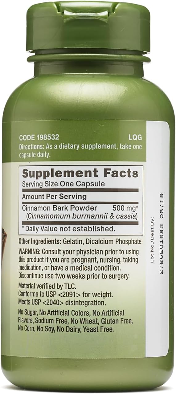 GNC Herbal Plus Cinnamon Bark 500mg Supplement, Traditional Ayurvedic Herb, 100 Servings
