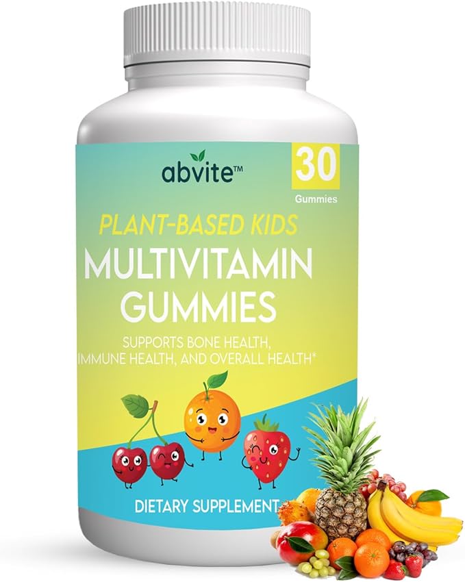 Kids Plant-Based Multivitamin Gummies, Daily multivitamins for Children with Vitamins A, C, D, E, B-3, B-6, B-12, Biotin, inositol, Non-GMO, Gluten Free, 30 Count (30 Days Supply)