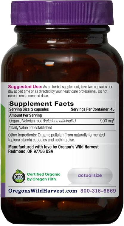 Oregon's Wild Harvest, Certified Organic Valerian, Herbal Aid, 900 mg, 90 Count