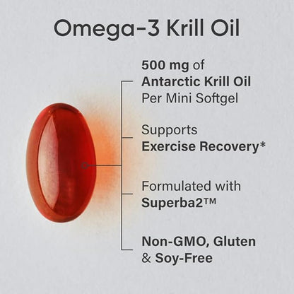 Sports Research® Omega-3 Krill Oil 500mg - Pure Antarctic Superba Krill with Phospholipids, Choline & Astaxanthin - MSC Certified Sustainable, Non-GMO & Gluten Free - 120 Mini-Gels