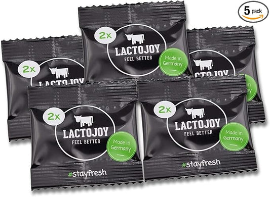 LactoJoy Lactase Pills I Powerful Lactase Enzymes for Lactose Intolerance I for Improved Digestion I No Silicon Dioxide, No Artificial Flavors I Vegan I Sample-Package of 5 Sachets à 2 Tablets