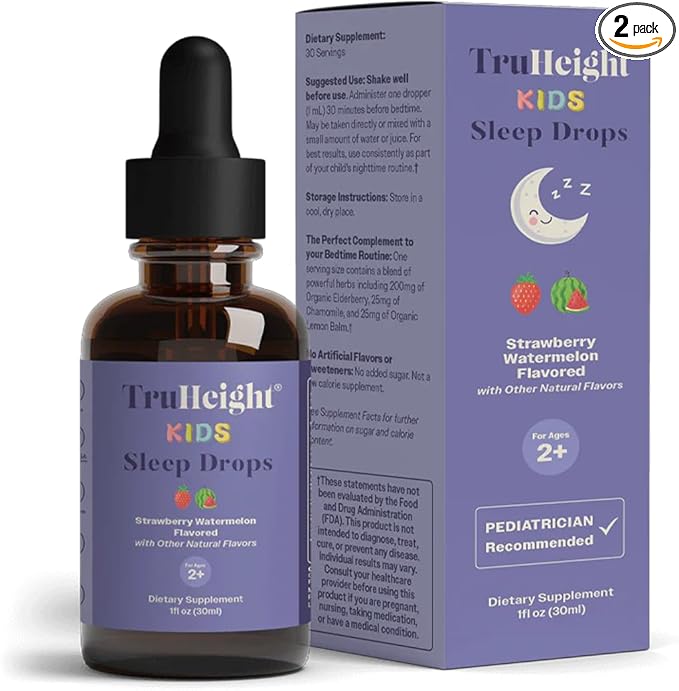 TruHeight Kids Sleep Tincture Ages 2+ (Watermelon Flavor) - Babies, Toddlers & Kids Natural Sleep Aid - Baby, Toddler, Child Melatonin 2 Year Old+ - Vitamin B6, Riboflavin, Zinc, Copper, Lemon Balm