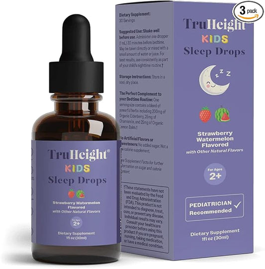 TruHeight Kids Sleep Tincture Ages 2+ (Watermelon Flavor) - Babies, Toddlers & Kids Natural Sleep Aid - Baby, Toddler, Child Melatonin 2 Year Old+ - Vitamin B6, Riboflavin, Zinc, Copper, Lemon Balm