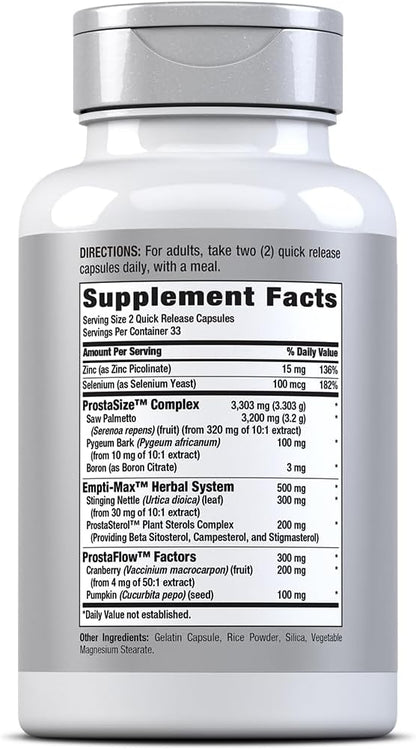 Piping Rock ProstaFit Advanced Prostate Support* | Health Supplement for Men | Herbal Complex with Saw Palmetto, Pumpkin Seed, Zinc, Plus Stinging Nettle Extract | 66 Capsules | Laboratory Tested