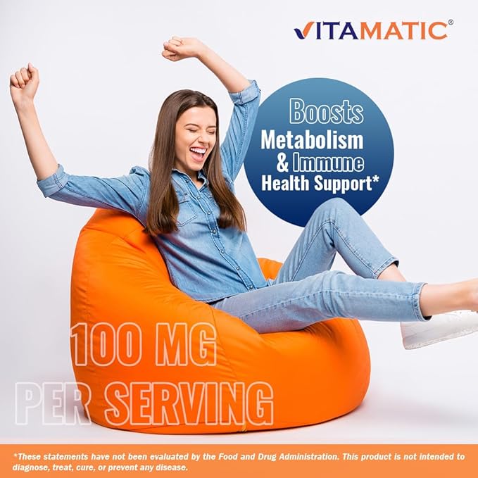 Vitamatic Vitamin B6 (Pyridoxine HCl) 100mg – 250 Vegetarian Tablets Promotes Energy Production, Boosts Metabolism & Supports Immune Health*