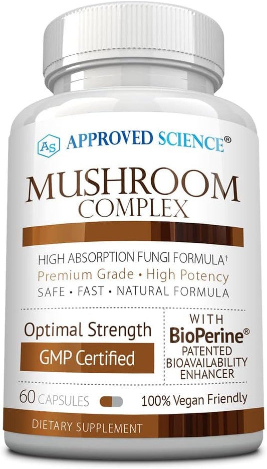 Approved Science Mushroom Complex - Support The Immune System and Cognitive Function - with Lion’s Mane, Chaga, Reishi, Turkey Tail, Shiitake, Oyster, and More - 60 Capsules - Vegan