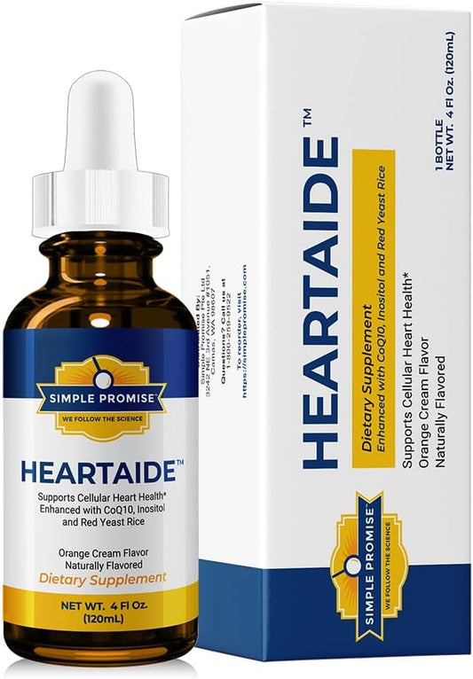 Simple Promise HeartAide - Heart Health Supplement - Red Yeast Rice with CoQ10 (200mg & 100mg) & Inositol - Liquid Drops for Cholesterol & Cardiovascular Support - 4 fl oz, Orange Cream Flavor