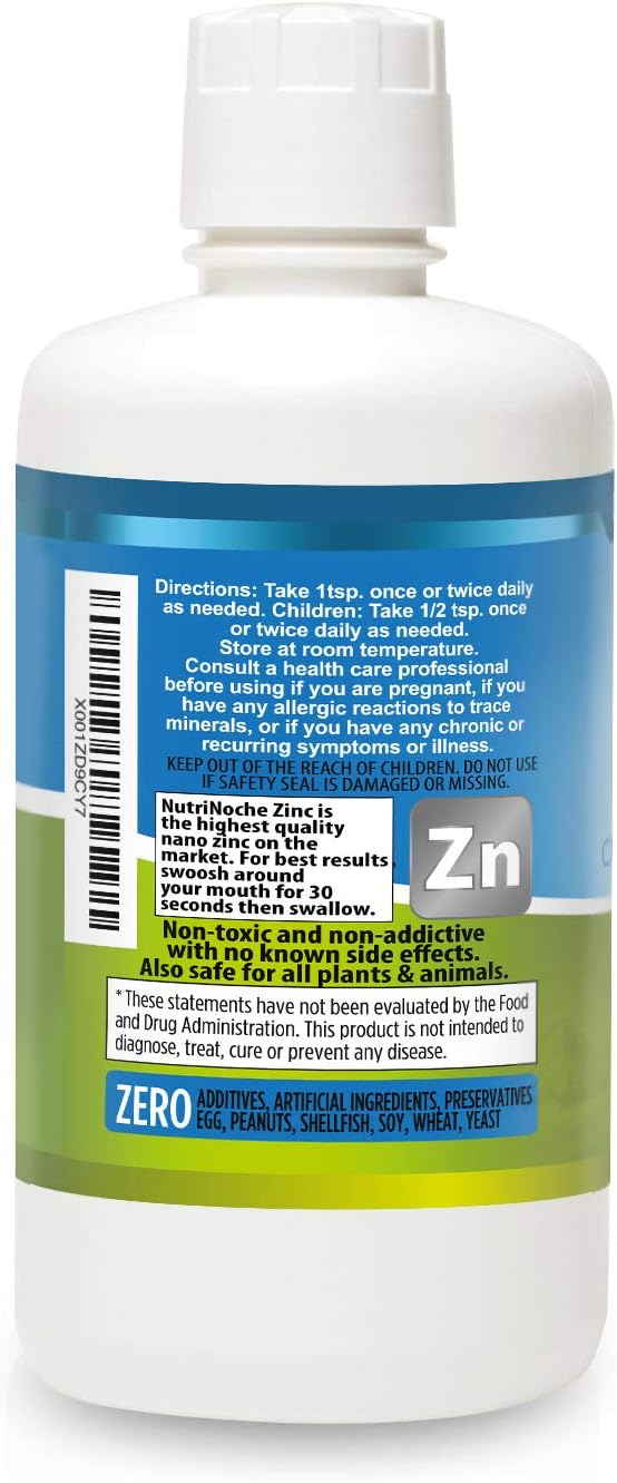 NutriNoche Pure Crystalline Liquid Zinc Supplement - 30 PPM - Colloidal Minerals