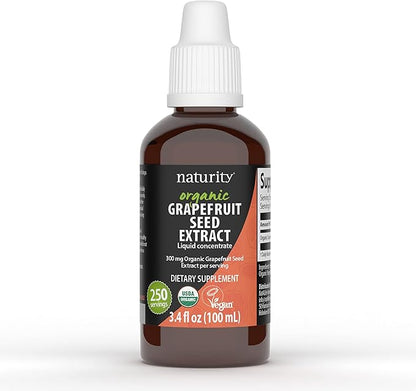 naturity Organic Grapefruit Seed Extract Supplement -300mg Grapefruit Seed Extract/Serving, 82 Day Supply - Pure GSE Liquid Concentrate, 3.4 fl oz (100ml)