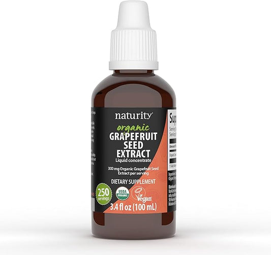 naturity Organic Grapefruit Seed Extract Supplement -300mg Grapefruit Seed Extract/Serving, 82 Day Supply - Pure GSE Liquid Concentrate, 3.4 fl oz (100ml)