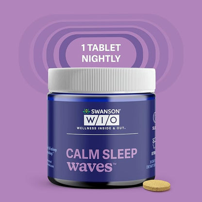 Swanson WIO Calm Sleep Waves Calmly Fall Asleep, Less Stress, Wellness with Melatonin, Valerian Root, GABA, Gluten Free, Vegan - 4 oz Bottle, 30 Tri-Layer Tablets (30-Day Supply)