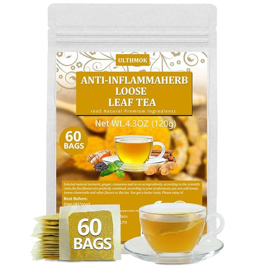 60 Premium Anti-Inflammaherb Tea Bags, Made with 100% Natural Herb Ingredients, Turmeric, Ginger, Ceylon Cinnamon, Peppermint, Black Pepper, No Additives & Caffeine Free.