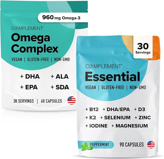 Complement Omega Complex & Essential Multivitamin Bundle – Comprehensive Vegan Nutritional Support for Optimal Health and Wellness (30 Servings Each)