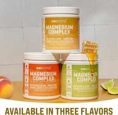 GoBiotix Magnesium Glycinate Powder – Cortisol Supplement for Women and Men – High Absorption Magnesium Complex Calm Supplement with Citrate, Malate – Sugar Free – 420 mg, 60 Servings, Honey Citrus