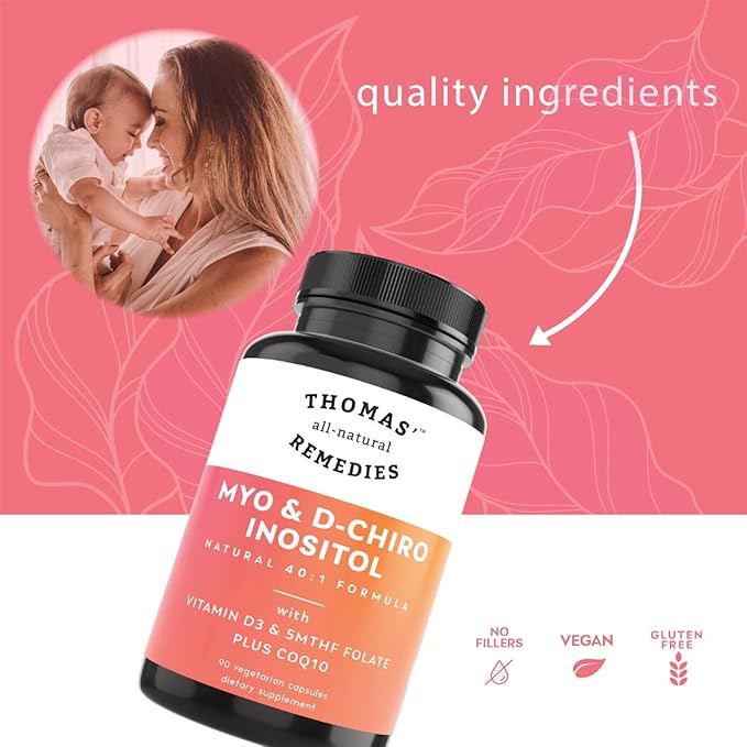 Thomas' all-natural Remedies Myo Inositol Supplement & D-Chiro Inositol Blend Supplement with Folate and Vitamin D3, 40 to 1 Ratio, Non-GMO, No Fillers, CoQ10, 90 Vegan Capsules