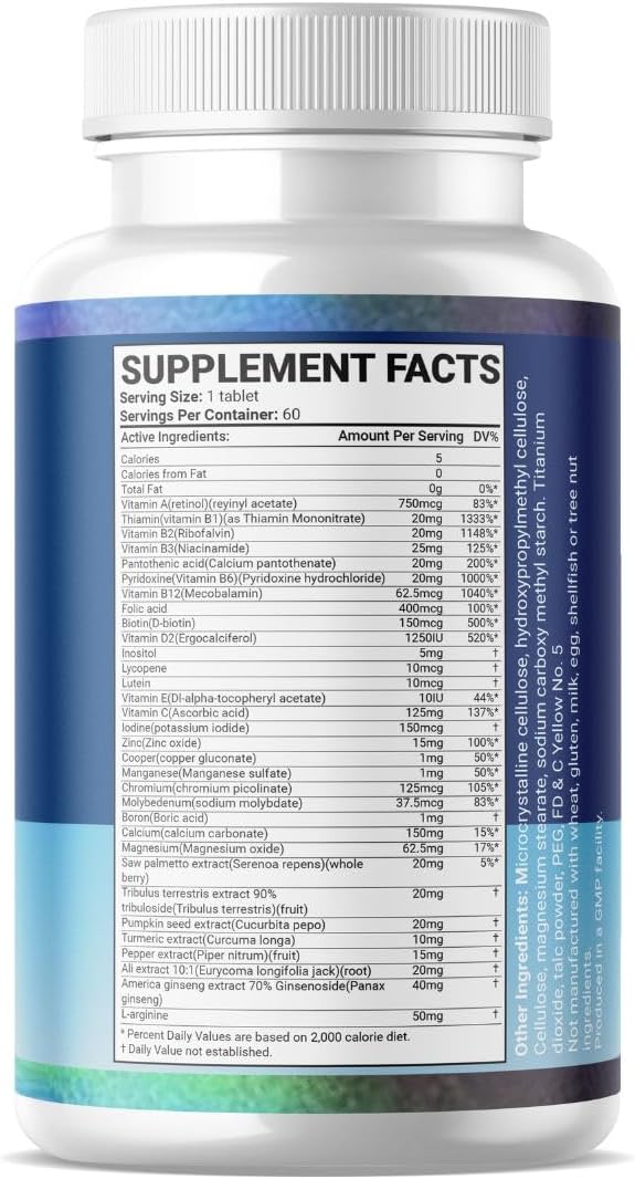 Daily Men's Multivitamins - Multivitamin for Men & Multimineral Supplement for Enhanced Energy, Men's Vitamins Effortless Multi Vitamin 60 Tablets.
