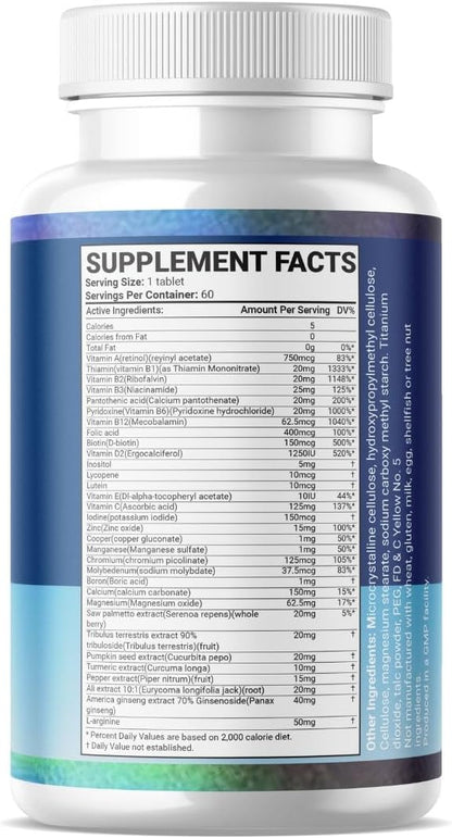 Daily Men's Multivitamins - Multivitamin for Men & Multimineral Supplement for Enhanced Energy, Men's Vitamins Effortless Multi Vitamin 60 Tablets.