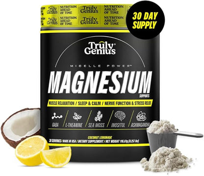 Magnesium Glycinate Powder Supplement - L-Theanine, Ashwagandha, Valerian Root - High Absorption - Supports Muscle Repair - Founded by James Rodriguez - 30 Servings (Coconut Lemonade)