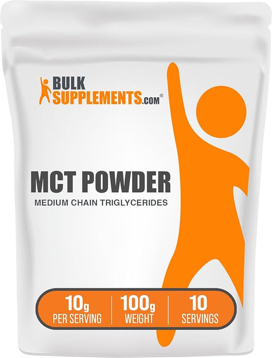BulkSupplements.com MCT Powder - Medium Chain Triglycerides, from MCT Coconut Oil, MCT Oil Powder - MCT Supplement for Energy - Gluten Free, 10g per Serving, 100g (3.5 oz) (Pack of 1)