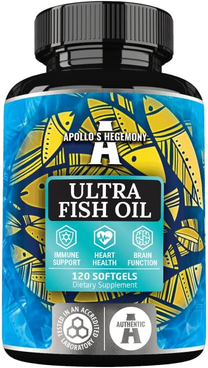APOLLO'S HEGEMONY Ultra Fish Oil 1000mg, 120 Softgels, High Dose Omega 3 with 500mg EPA and 250mg DHA, 4 Months Supply, Fatty Acids (EFAs)