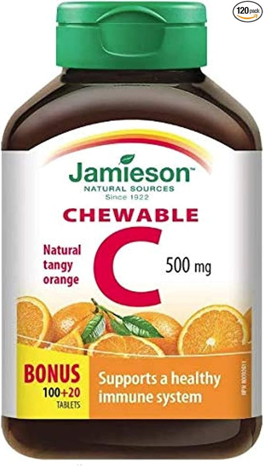 Jamieson Vitamin C Chewable 500 mg - Tangy Orange, 120 tabs Bonus