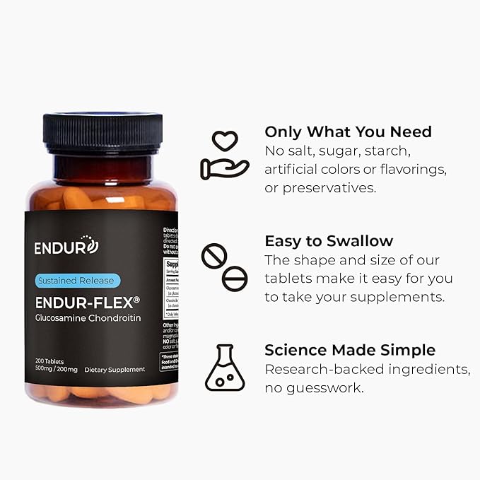 EPC ENDURANCE PRODUCTS COMPANY ENDUR-Flex Sustained Release - 500mg Glucosamine & 200mg Chondroitin - 200 Tablets - Antioxidant - Supplement for Back, Knees, Hands