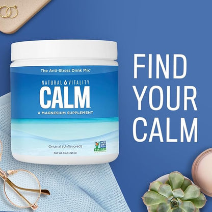 Natural Vitality Calm Magnesium Supplement, Anti-Stress Drink Mix Powder, Gluten Free, Vegan, & Non-GMO, Orange, 8 oz