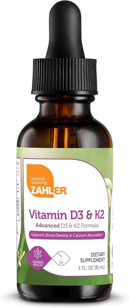 Zahler Vitamin D3 K2 Drops, Liquid D3 with K2, 1000IU of Vitamin D and 1000mcg of K2 per Serving, Supports Bone Density and Calcium Absoprtion, 1Fl Oz.