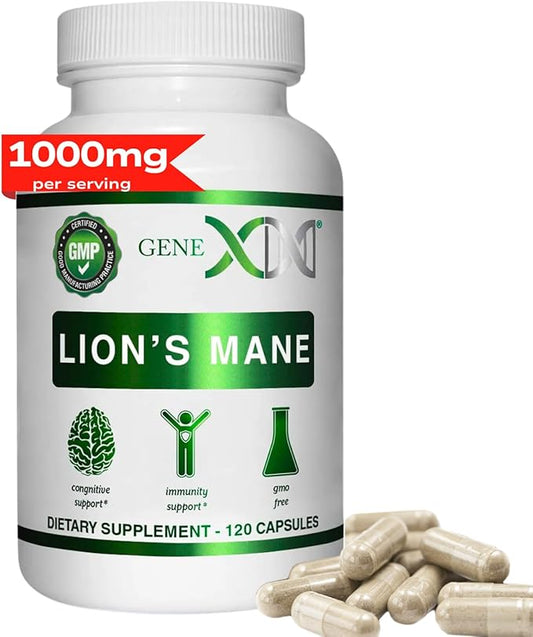 Genex Formulas Lions Mane Supplement with 100% Lions Mane Extract - Nootropics Brain Support Supplement 1000mg/serving - (120 Capsules)