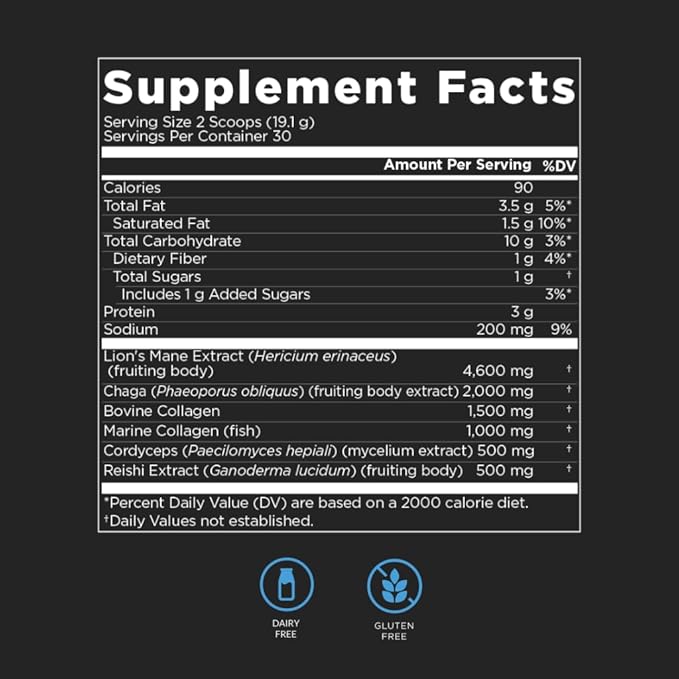 Collagenius v 2.0 - Blended Powder of 4 Mushrooms, Collagen & Superfoods - Brain Supplement Supports Focus, Memory, Hair, Skin - Salted Caramel 30 Servings