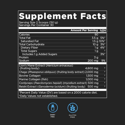 Collagenius v 2.0 - Blended Powder of 4 Mushrooms, Collagen & Superfoods - Brain Supplement Supports Focus, Memory, Hair, Skin - Salted Caramel 30 Servings