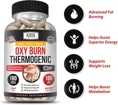 Kaya Naturals Oxy Burn - Thermogenic Herbal Formula for Active Living – Non-GMO & Gluten-Free – 180 Count
