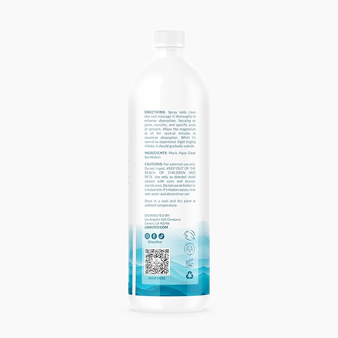 Pure Magnesium Oil Spray, Imported from The Dead Sea, 32 Oz Refill Bottle, Pure Magnesium Chloride, Topical Use for Skin Application