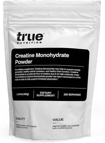 True Nutrition - Creatine Monohydrate Powder - Micronized Creatine Powder - Promotes Lean Muscle Growth, Muscular Strength, and Workout Intensity - Pre and Post Workout Supplement (500 g)