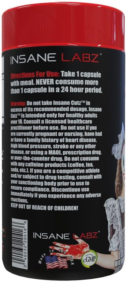 Insane Labz Insane Cutz Intense Fat Burner for Men and Women, Thermogenic Weight Loss Supplement with Dandelion Root Extract Fueled by AMPiberry, Appetite Suppressant - 45 Daily Srvgs (45 Capsules)
