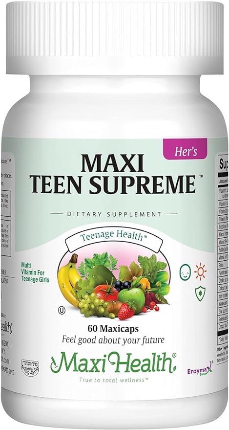 Maxi Health Teen Multivitamin for Girls 12-17 years, Natural Vitamins and Minerals Enhances Development and Immune Health, Best Kosher Supplement for Teenagers, 60 Count