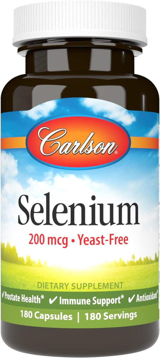 Carlson - Selenium, 200 mcg Yeast-Free, Prostate Health & Immune Support, Antioxidant, 180 capsules