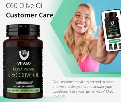 C60 Oil Capsules | Age-Defying Vitality and Antioxidant Support | 99.99% Pure Solvent Free C60 | Organic Oil | Vegan Friendly | Superior Customer Service (Olive Oil)