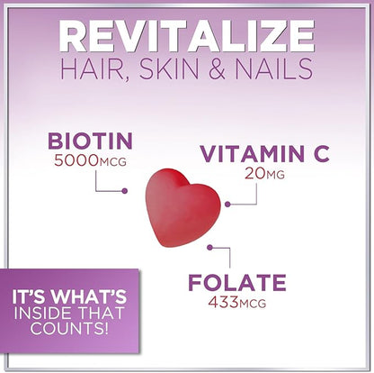 Hair Vitamins Gummy with Biotin 5000 mcg, Hair Growth Support with Vitamins E & C, Non-GMO & Gluten Free, Thicker, Stronger & Beautiful Hair, Skin & Nails, Hair Vitamin for Women & Men - 60 Gummies
