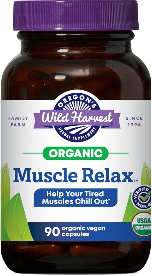 Oregon's Wild Harvest Muscle Relax Organic Herbal Supplement Vegan Capsules with Valerian, Hops and Skullcap